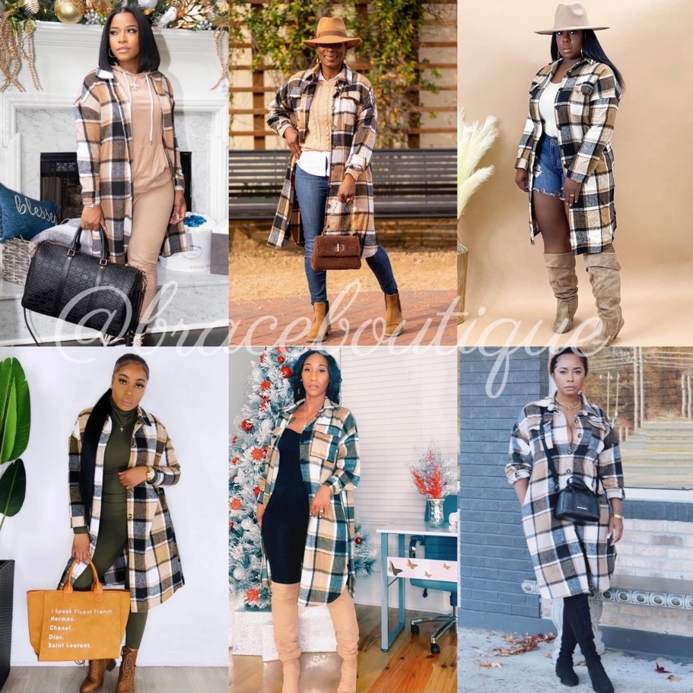 Brown and Black Plaid Shirt Jacket